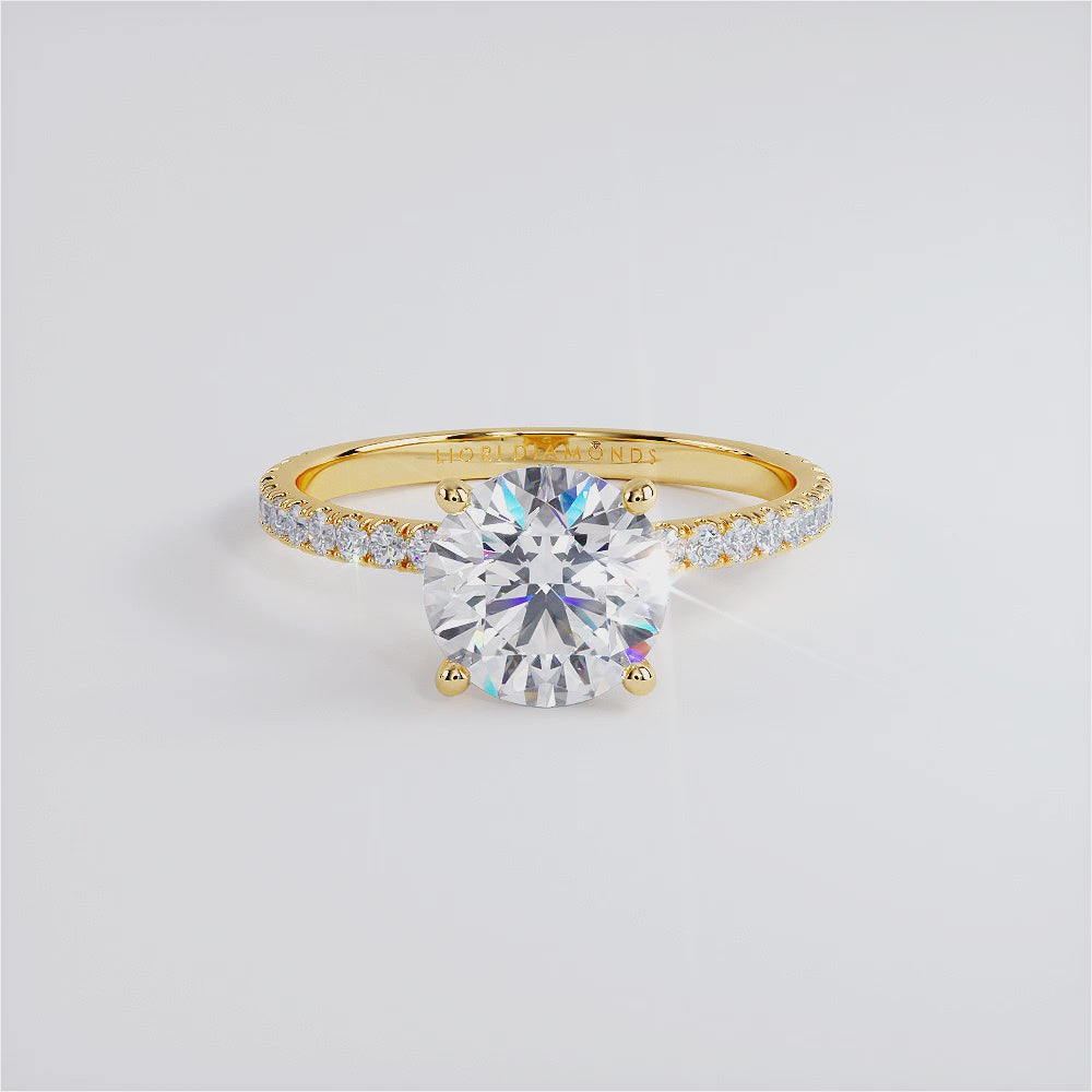 1.97ctw D-VVS1 GIA Certified Round Brilliant Under Halo Petite Micropavé Lab Grown Diamond Engagement Ring set in 14k Yellow Gold