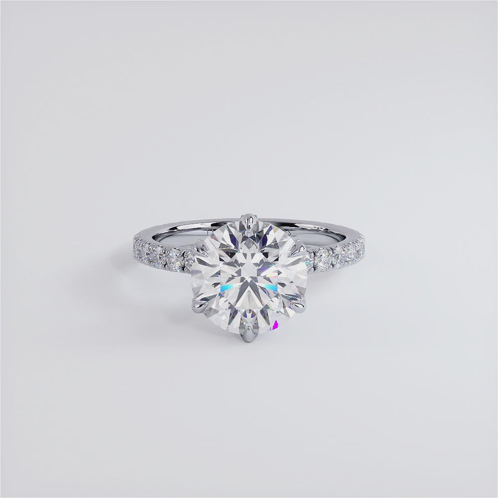 5.87ctw GIA Certified G-VS1 Round Brilliant Micropavé 6 Prong Petite Lab Grown Diamond Engagement Ring 14k White Gold