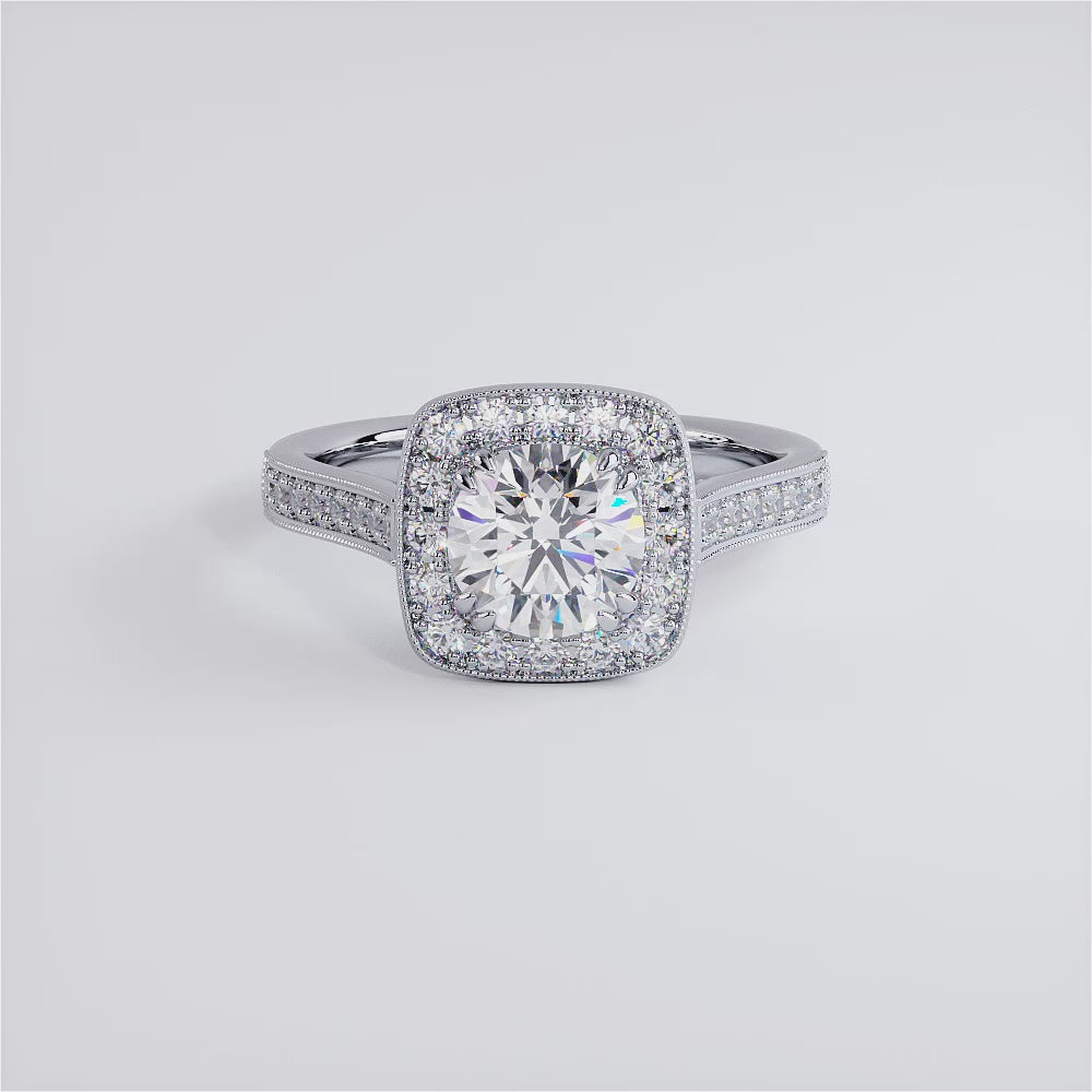 1.5 Carat Round Brilliant Micropavé Halo Milgrain