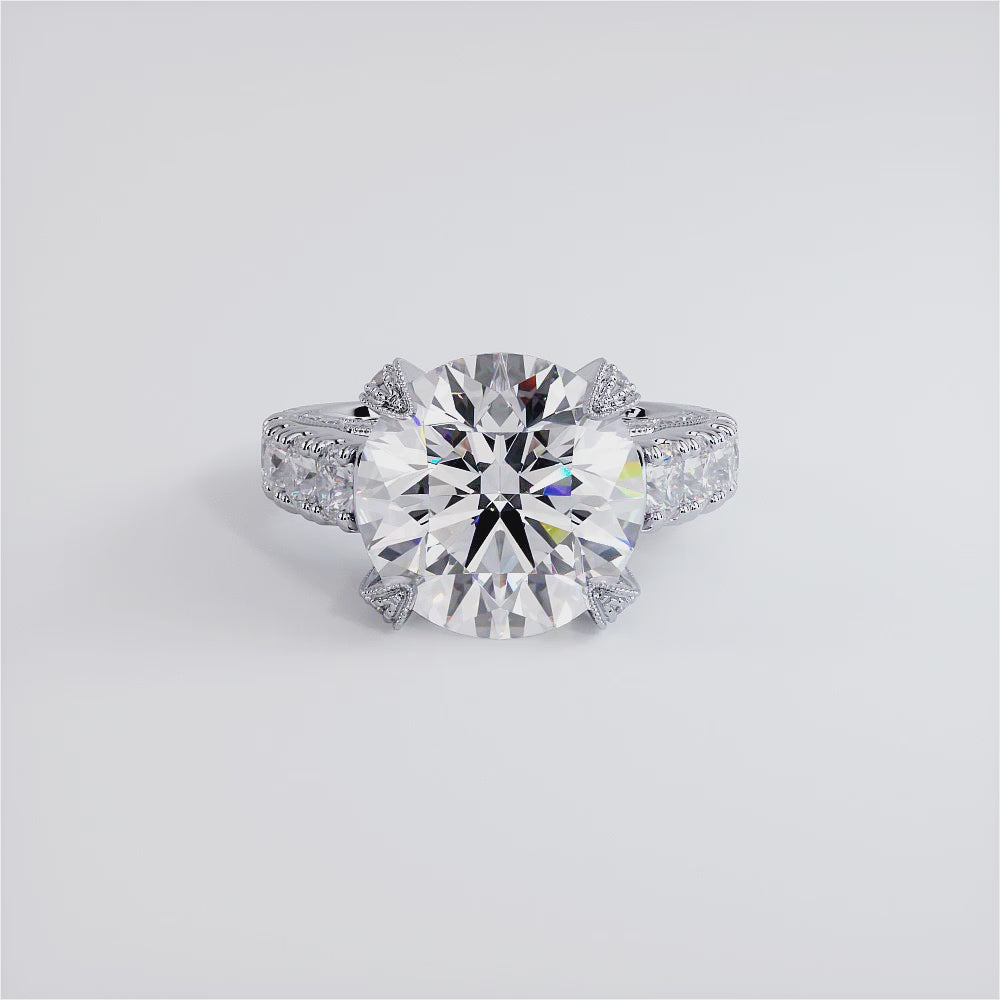 7 Carat Round Brilliant Micropavé Milgrain Prongs