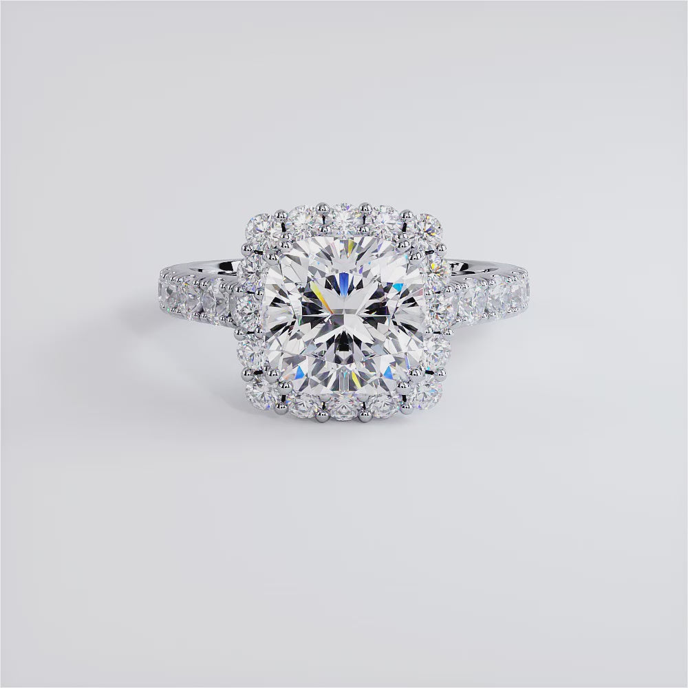 3 Carat Cushion Cut Micro Prong Set Halo