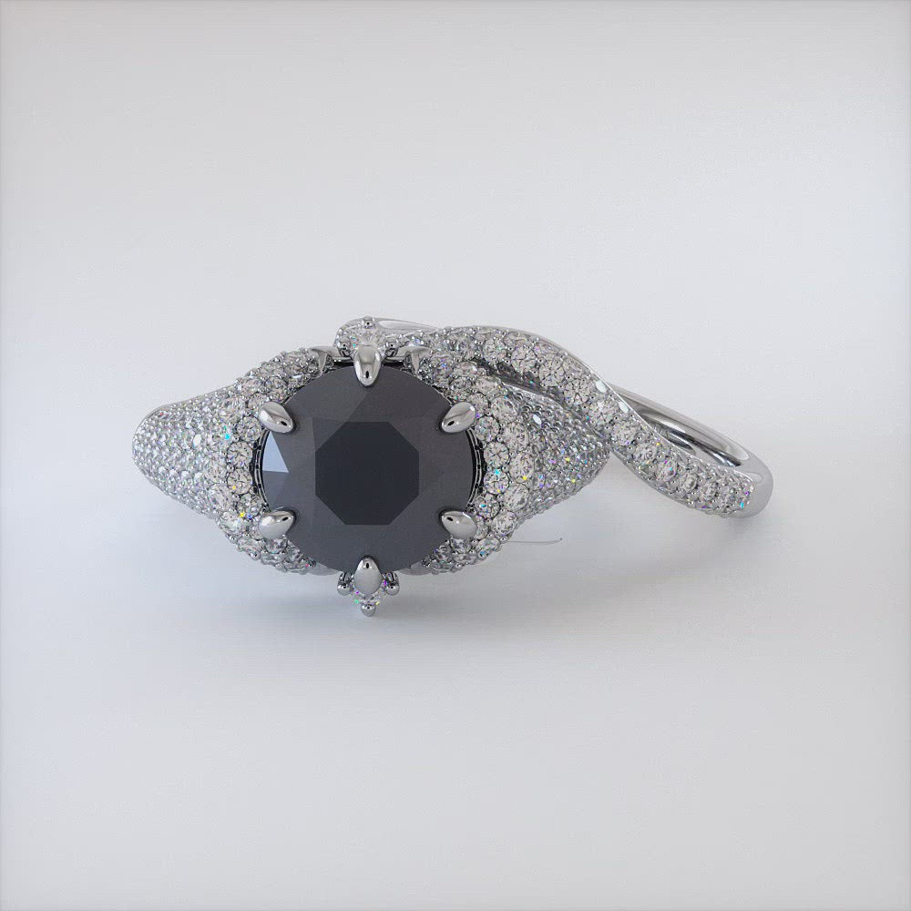 4.80ctw Black Diamond Engagement Ring & Wedding Band Set 18k White Gold