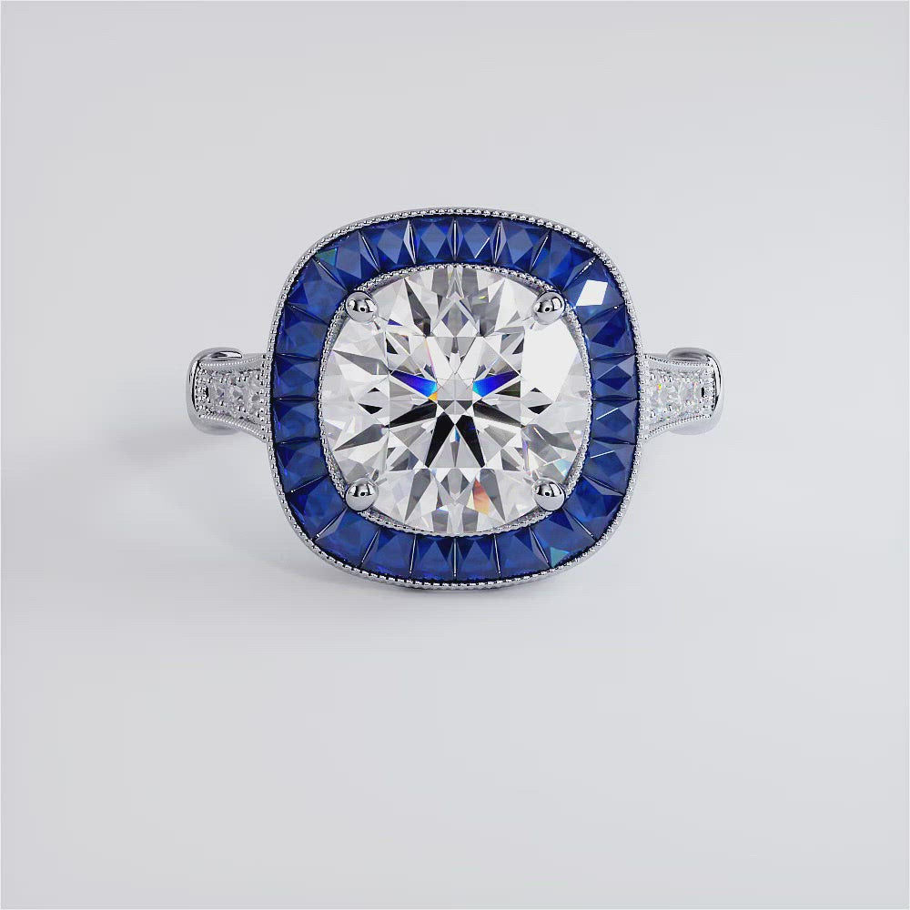 2.00ct Round Brilliant Antique Art Deco Sapphire & Diamond Engagement Ring Setting (1.47ctw) in Platinum