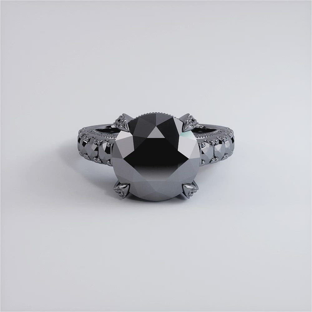 7.52 Carat Natural Black Diamond Engagement Ring Vintage Style 14k Black Gold