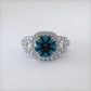 3.86 Carat Fancy Blue Diamond Engagement Ring 14k Gold Pave Halo Vintage Style