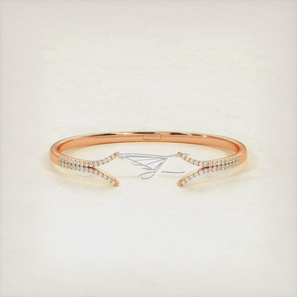 0.65 Carat Pave Diamond Bangle Open Cuff Bracelet 14k Rose Gold