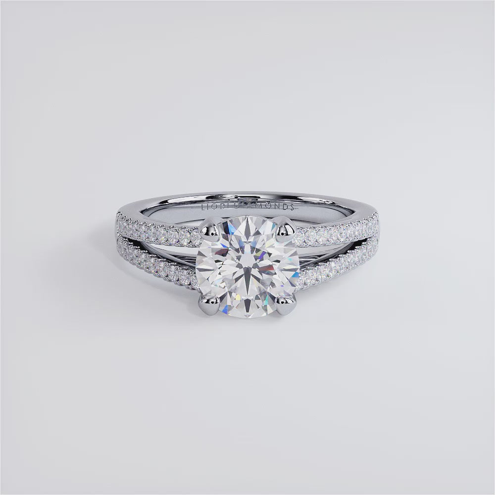 1.82ctw GIA Certified Round Brilliant Micro Prong Split Shank Lab Grown Diamond Engagement Ring set in 18k White Gold