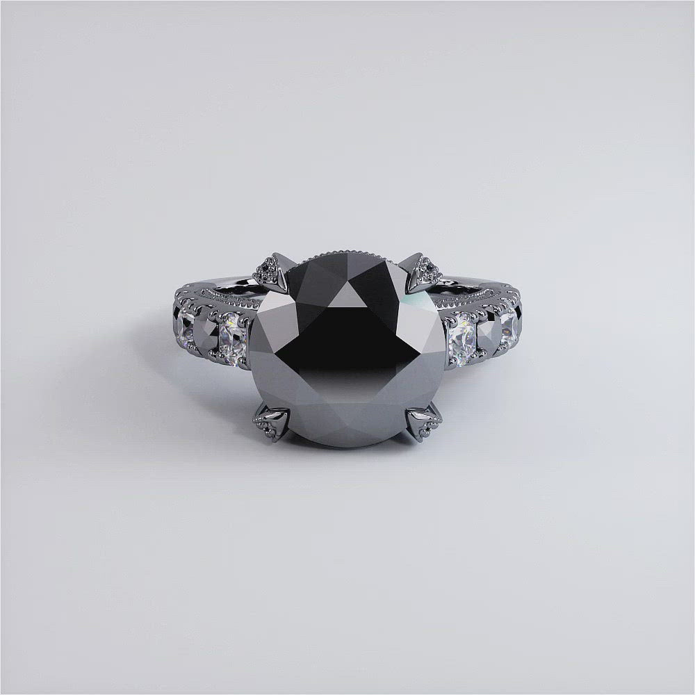 8.38 Carat Certified Natural Black Diamond Engagement Ring 14k Black Gold