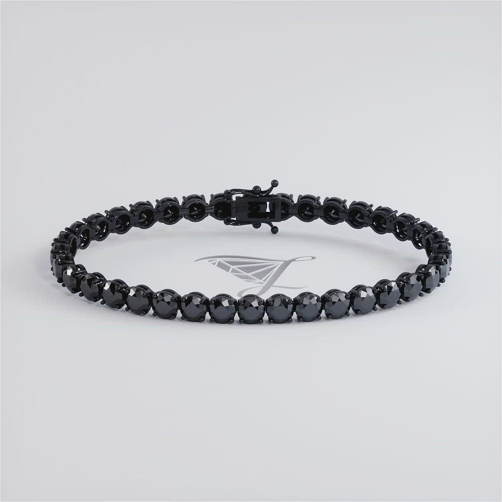 12ctw Round Brilliant Black Diamond Tennis Bracelet set in 14k Black Gold