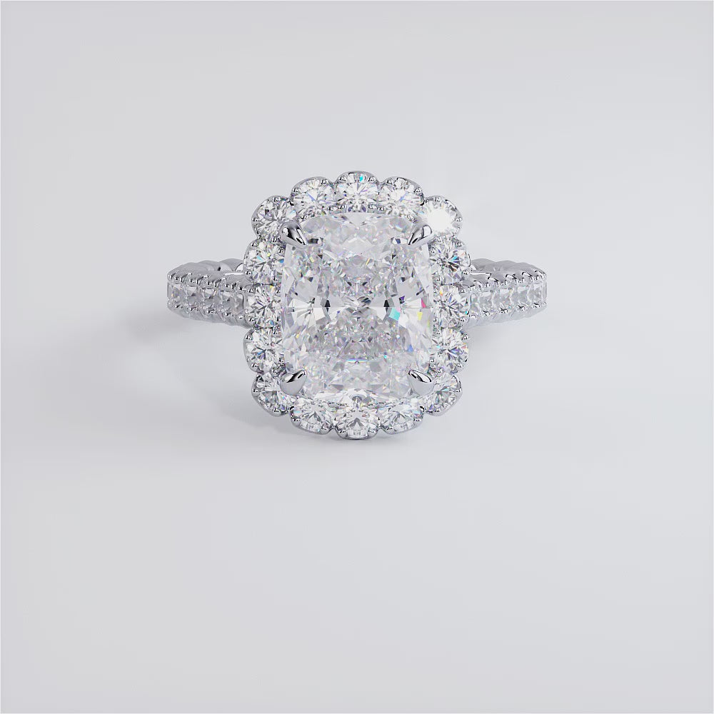 3 Carat Cushion Cut (Long) Beaded Prong Halo Milgrain Gallery
