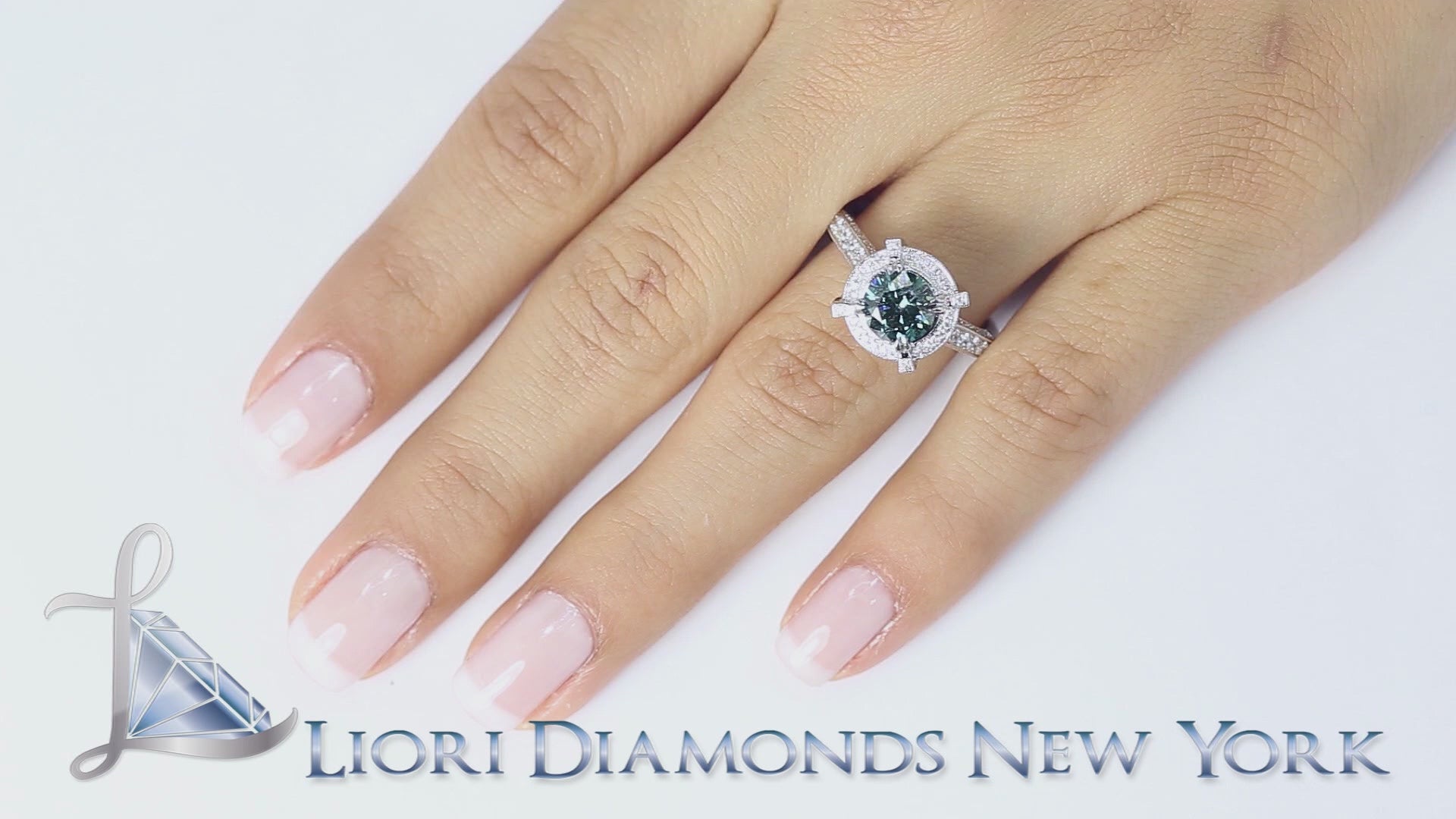 2.21 Carat Fancy Blue Diamond Engagement Ring 18k White Gold Vintage Style