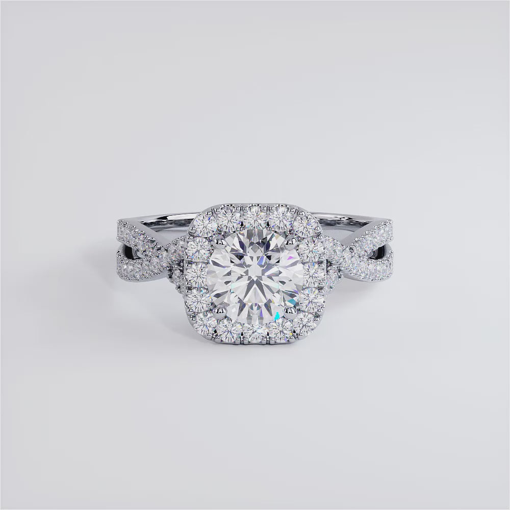 1.5 Carat Round Brilliant Infinity Twist Square Halo