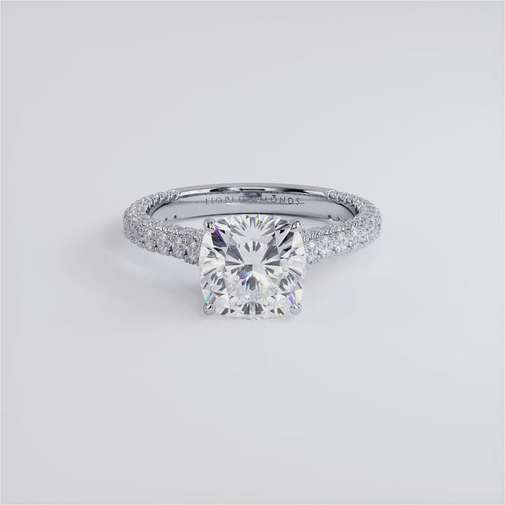 3 Carat Cushion Cut Trio Micropavé Under Halo