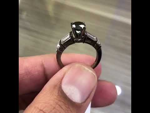 BDR-241 - 1.65 Carat Certified Natural Black Diamond Engagement Ring 14k Black Gold