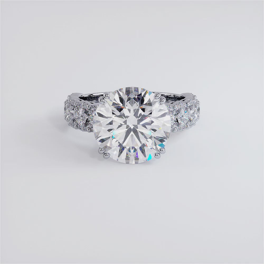 5 Carat Round Brilliant Micropavé Halo Set Shank