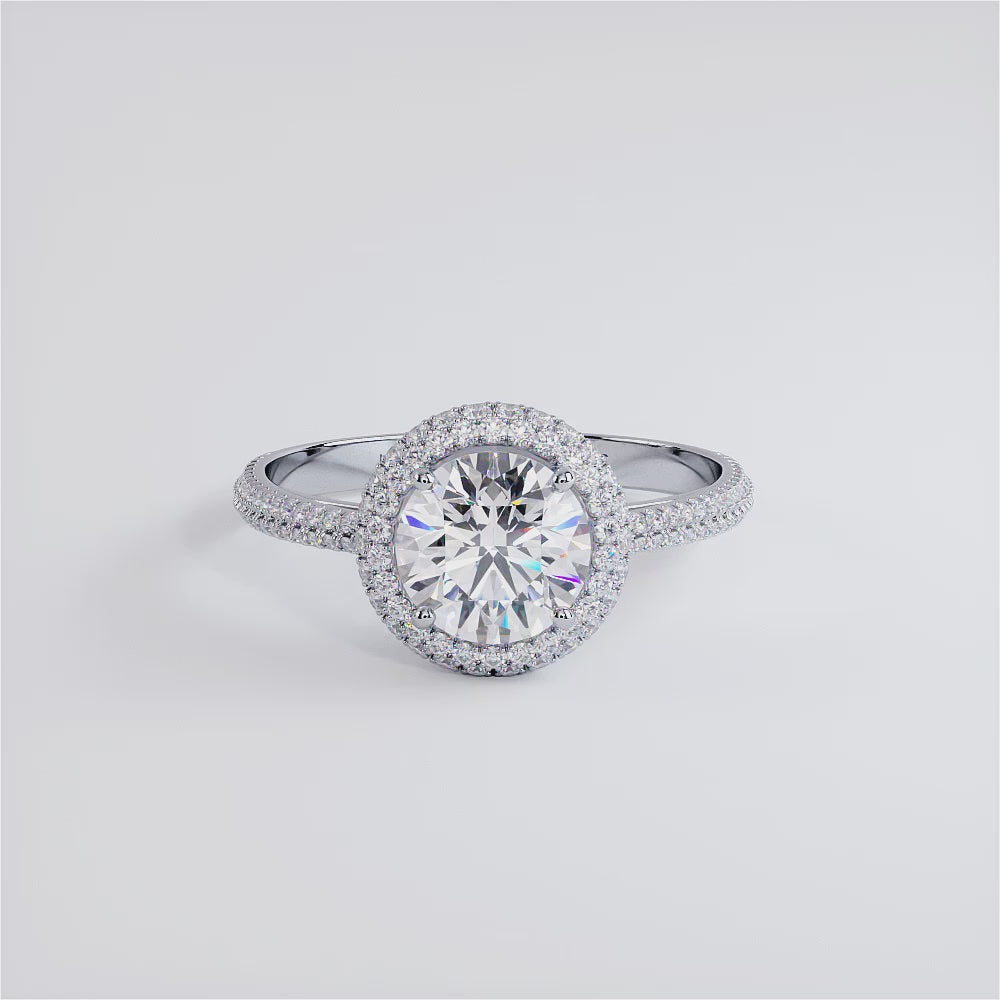 1 Carat Round Brilliant Petite Micropavé Halo Cathedral