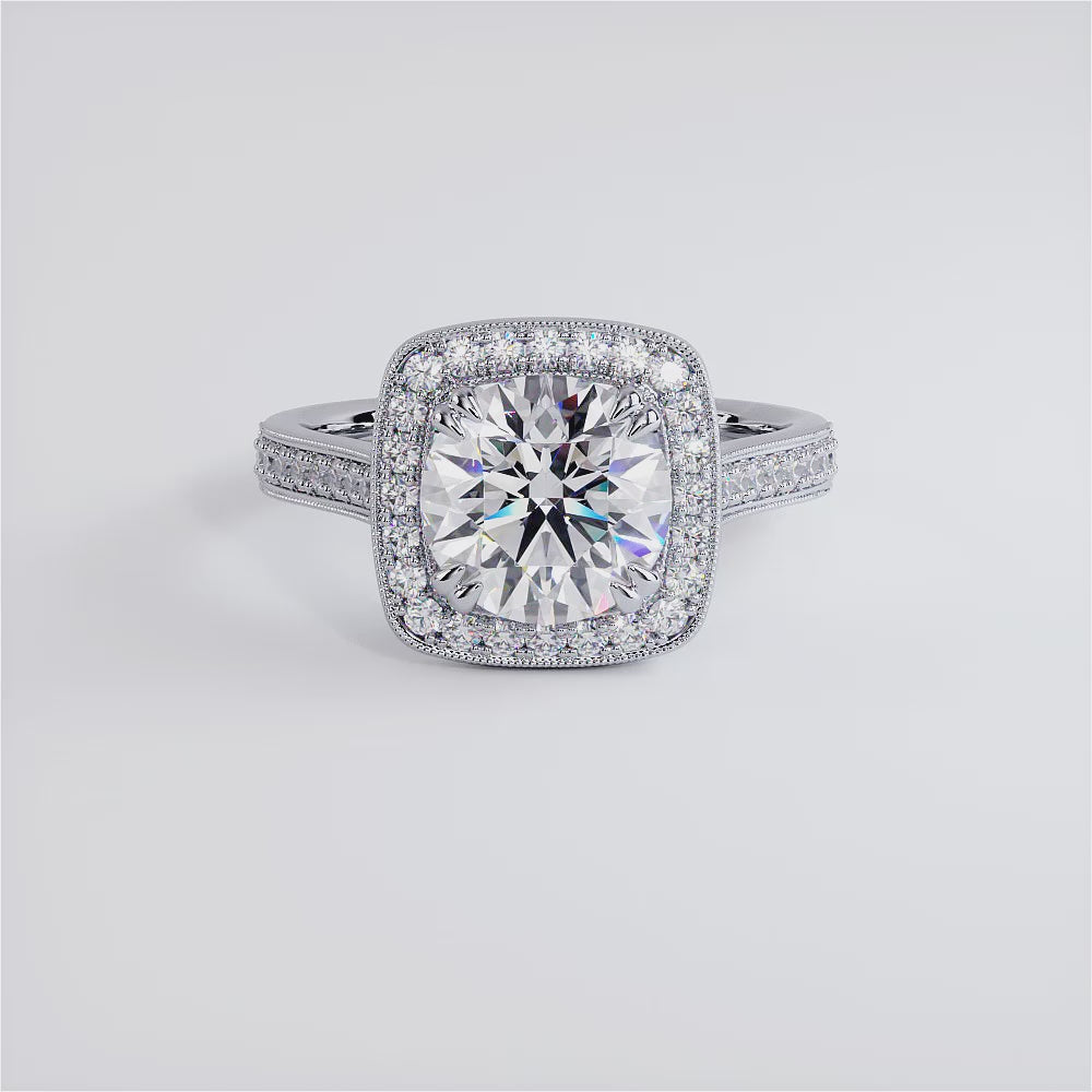 2 Carat Round Brilliant Micropavé Halo Milgrain