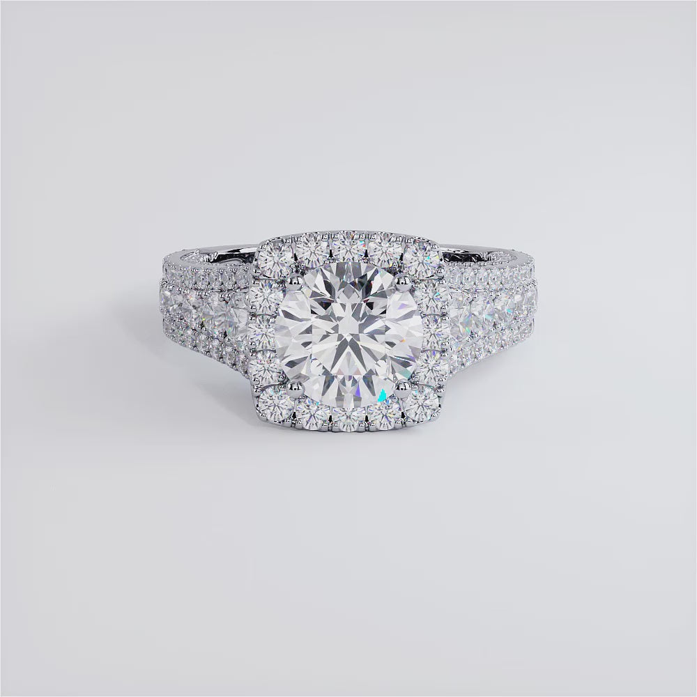 1 Carat Round Brilliant Vintage Style Micropavé Halo Graduated Shank