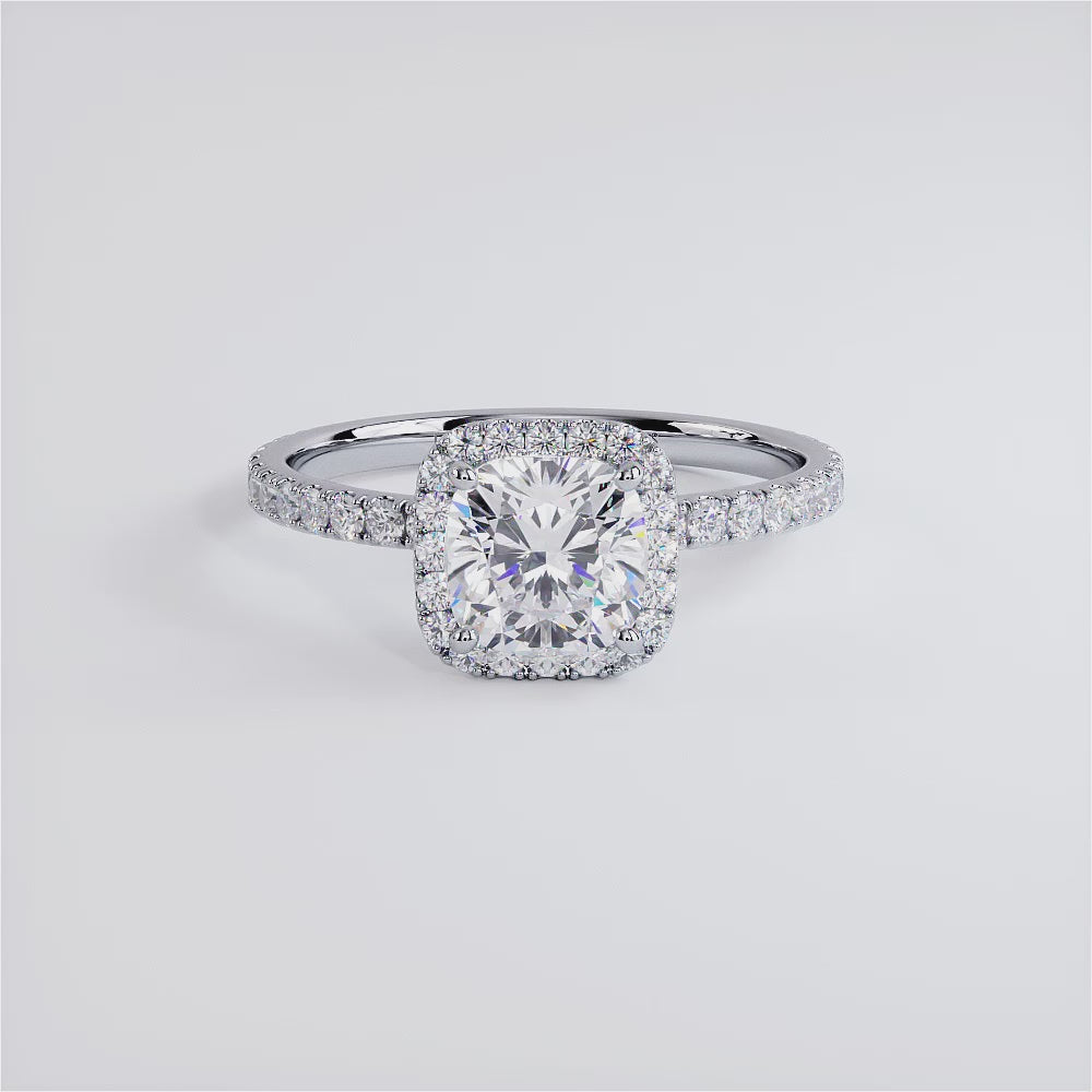 1 Carat Cushion Cut Petite Squarish Halo Micropavé