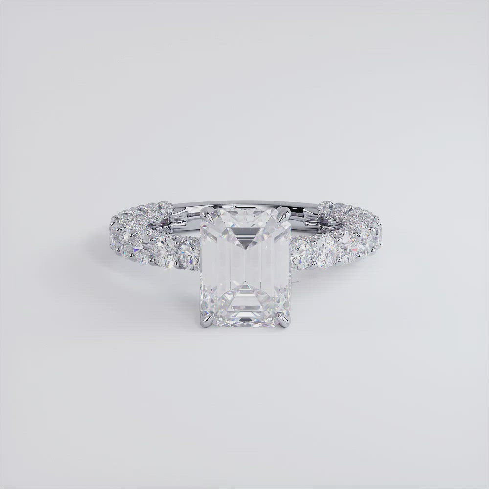6.27ctw GIA Certified F-VS1 Emerald Cut Micropavé Lucida Setting Lab Grown Diamond Engagement Ring set in 14k White Gold