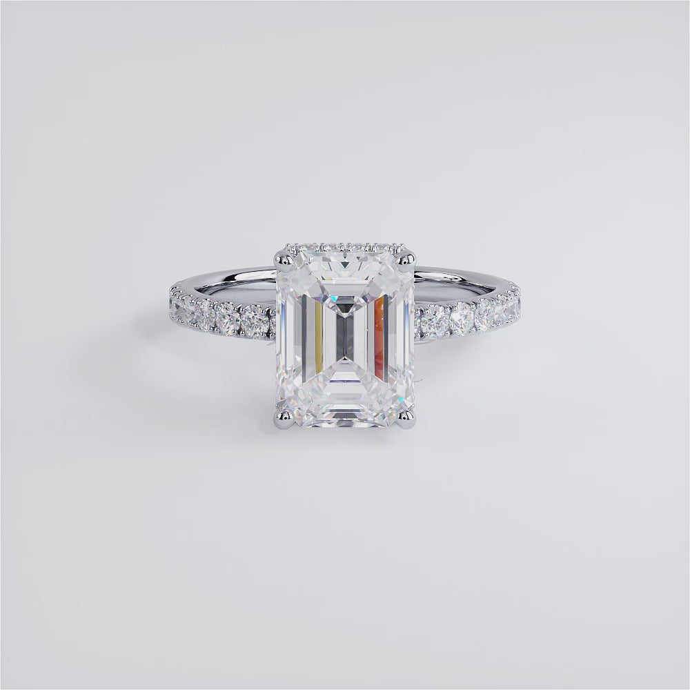 3 Carat Emerald Cut Under Halo Petite Micropavé