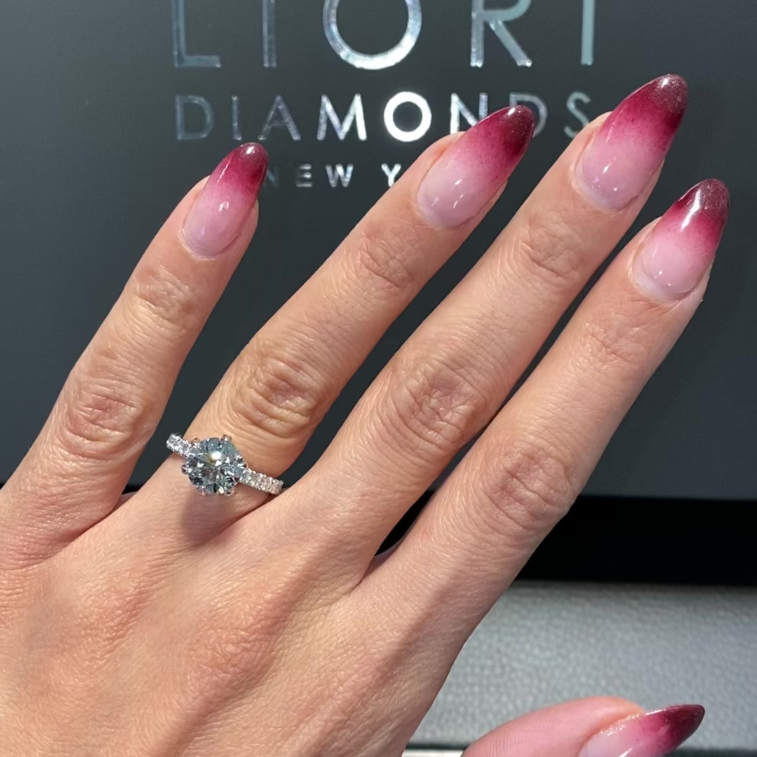 3.10ctw GIA Certified D-VS1 Round Brilliant Micropavé 6 Prong Petite Lab Grown Diamond Engagement Ring set in Platinum