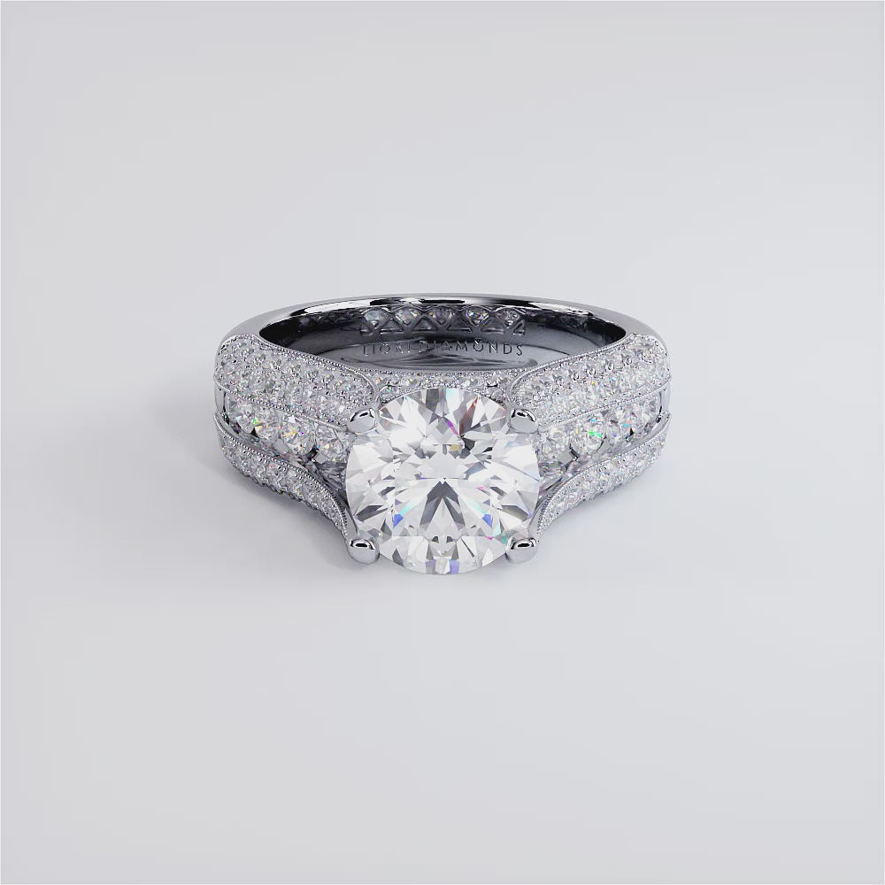 2 Carat Round Brilliant Micropavé Split Shank High Cathedral