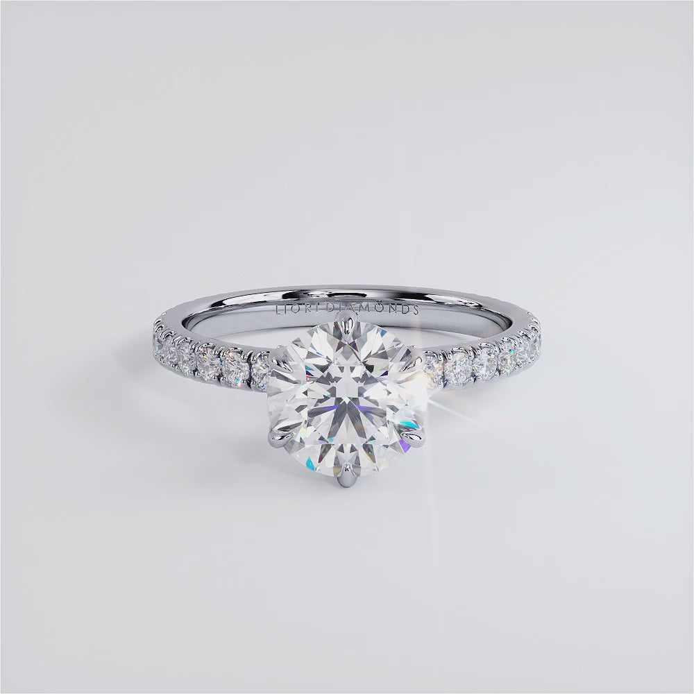 2.30ctw Round Brilliant D-VS1 Micropavé 6 Prong Petite Lab Grown Diamond Engagement Ring Platinum