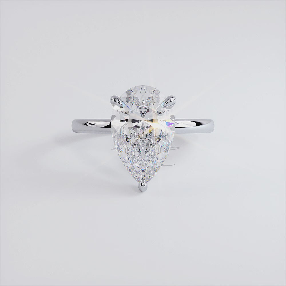 2.71ct GIA Certified Pear Shape Petite Wire Basket Solitaire Lab Grown Diamond Engagement Ring set in 14k White Gold