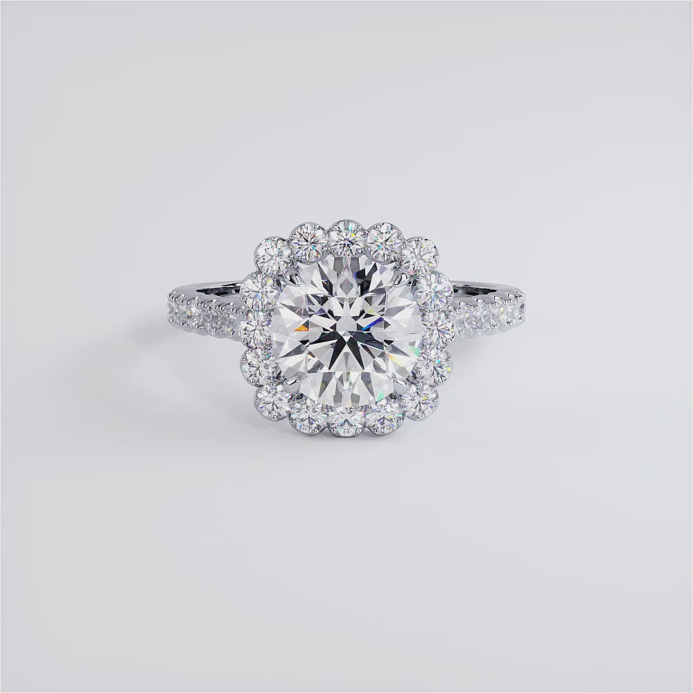 2 Carat Round Brilliant Beaded Prong Halo