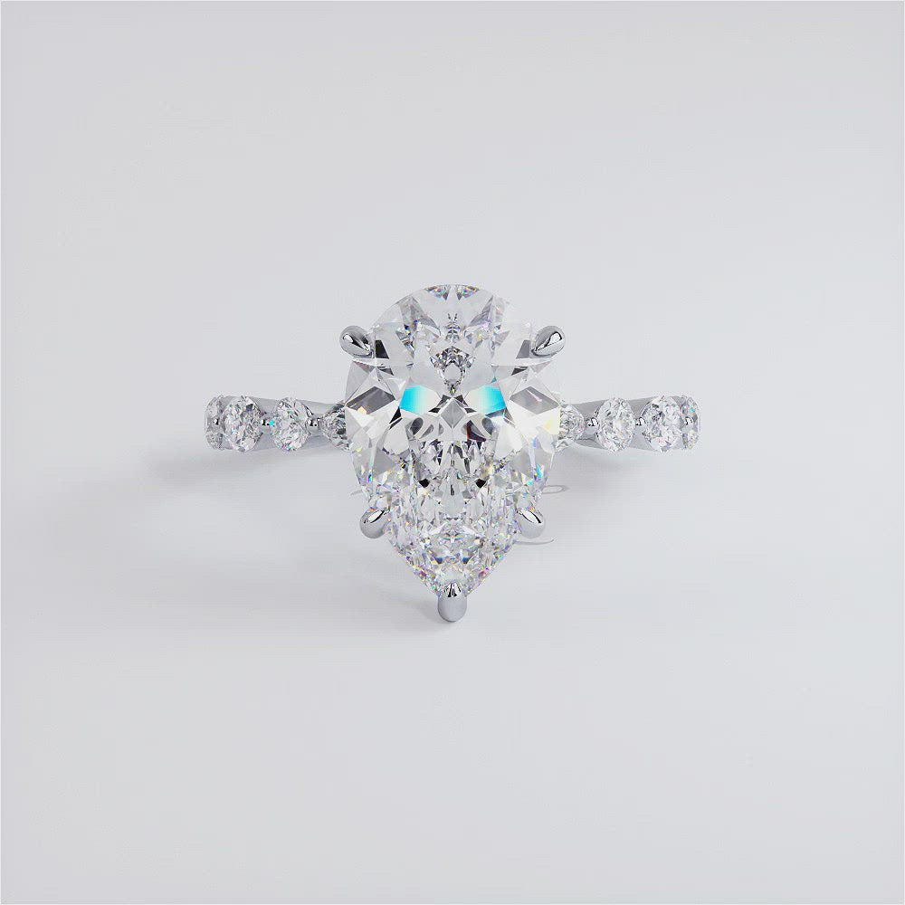 4.43ctw GIA Certified G-VS1 Pear Shape Alternating Round & Marquise Lab Grown Diamond Engagement Ring 18k White Gold