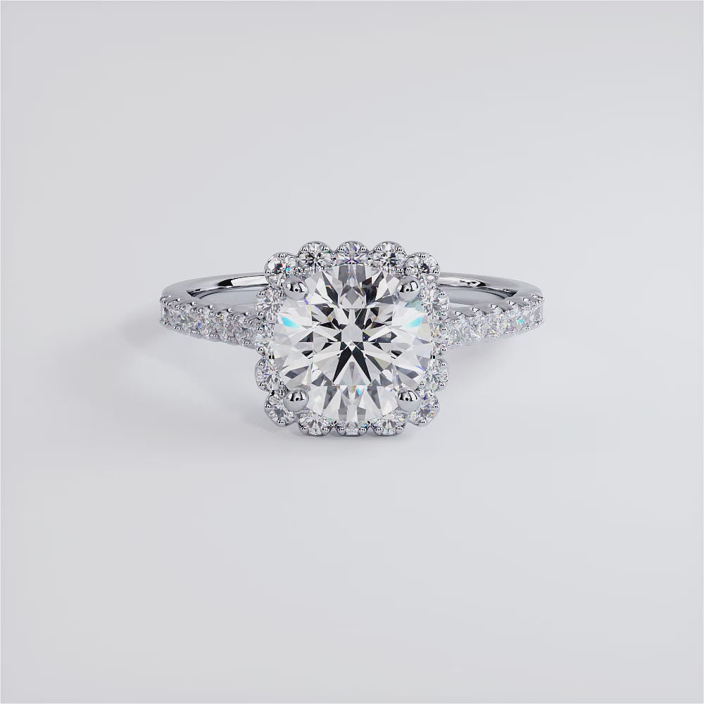 1.5 Carat Round Brilliant Beaded Prong Halo