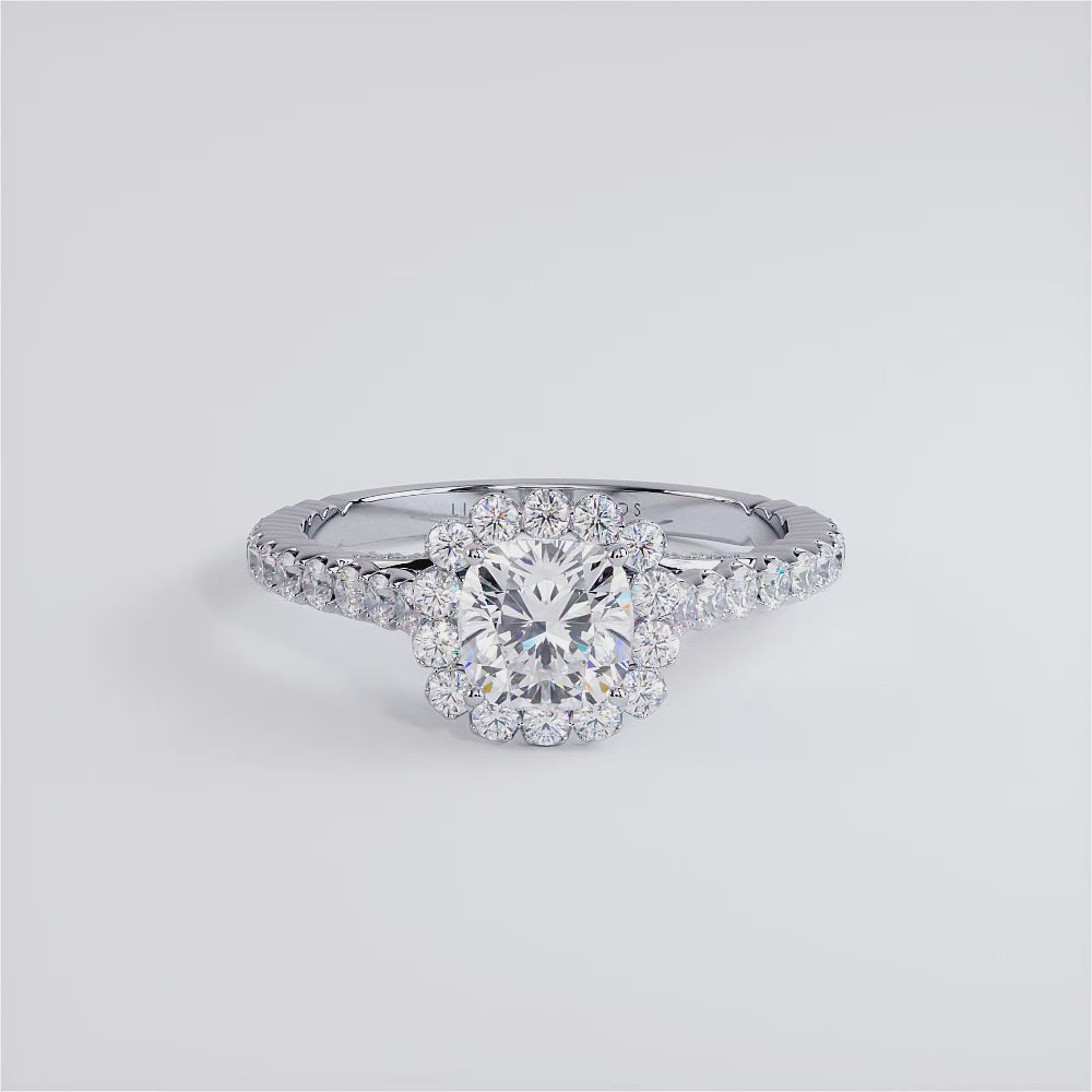 1 Carat Cushion Cut Beaded Prong Halo Milgrain Gallery