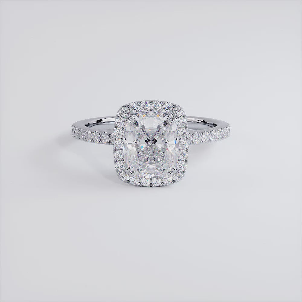 1.5 Carat Cushion Cut (Long) Micropavé High Set Halo