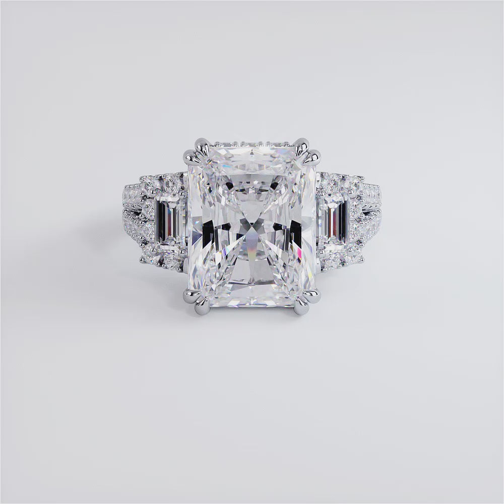 5 Carat Radiant Cut Three Stone Micropavé Split Shank