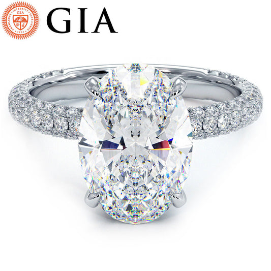 4.95ctw GIA Certified F-VS1 Oval Cut Trio Micropavé Lab Grown Diamond Engagement Ring set in Platinum