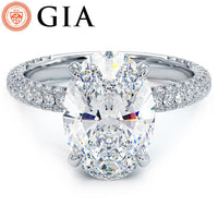 4.95ctw GIA Certified F-VS1 Oval Cut Trio Micropavé Lab Grown Diamond Engagement Ring set in Platinum