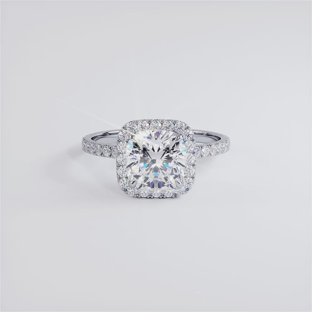 2 Carat Cushion Cut Petite Squarish Halo Micropavé