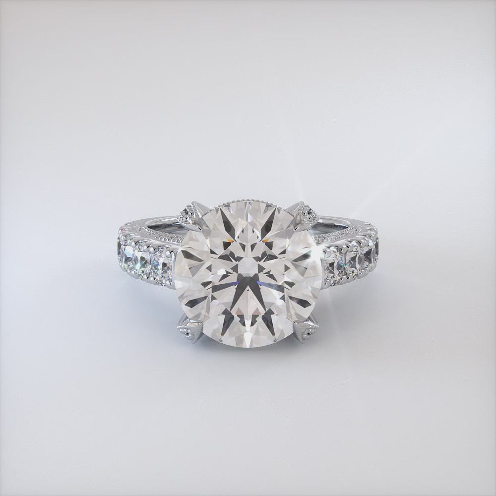 5 Carat Round Brilliant Micropavé Milgrain Prongs