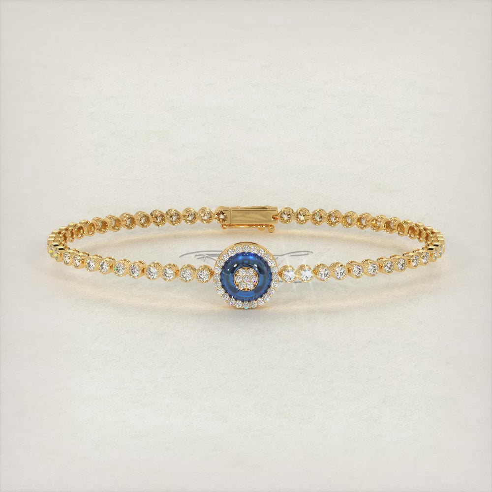 1.82 Carat Diamond and Topaz Evil Eye Bracelet 18K Yellow Gold