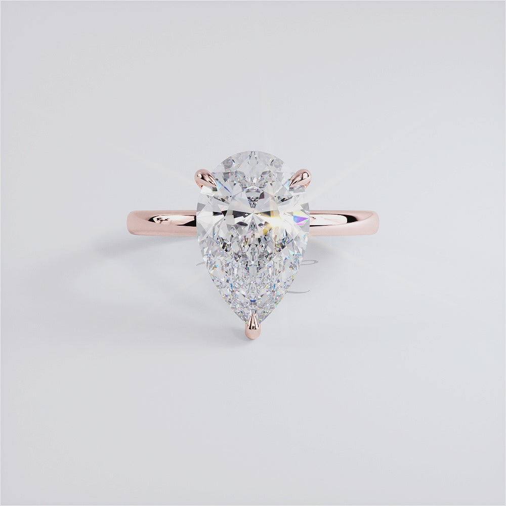 2.71ct GIA Certified Pear Shape Petite Wire Basket Solitaire Lab Grown Diamond Engagement Ring set in 14k Rose Gold