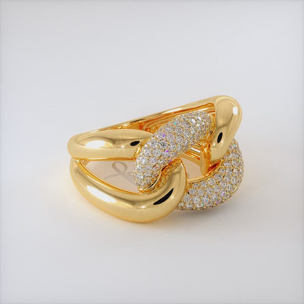 0.97 Carat F-VS Pave Cuban Link Diamond  Ring 14k Yellow Gold