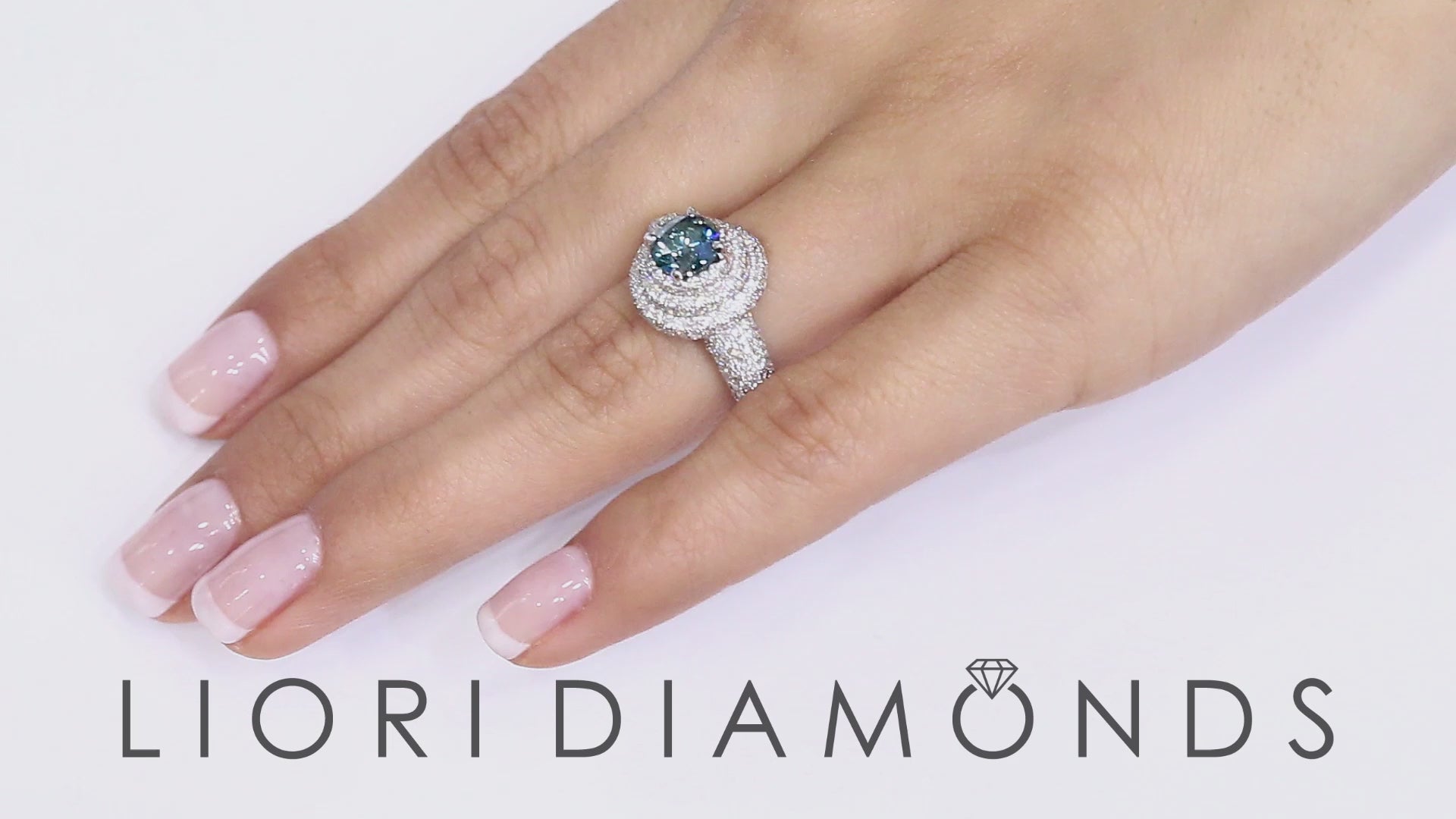 2.86 Carat Fancy Blue Diamond Engagement Ring 14k White Gold Pave Halo