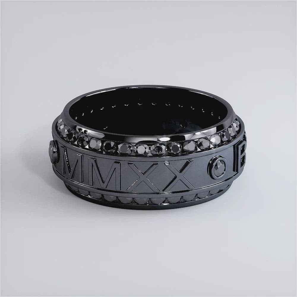 4.50ctw Custom Black Diamond Roman Numeral Men's Eternity Diamond Wedding Band 14k Black Gold