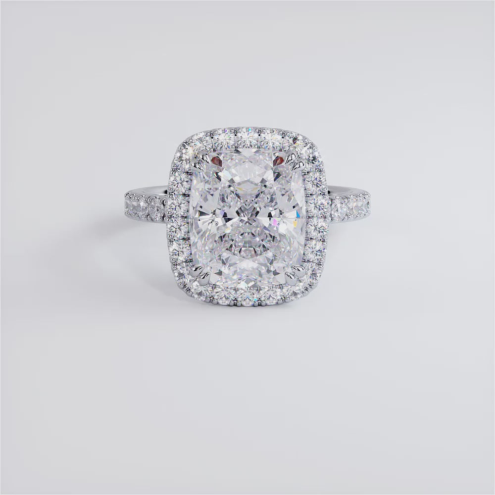 4 Carat Cushion Cut (Long) Micropavé High Set Halo