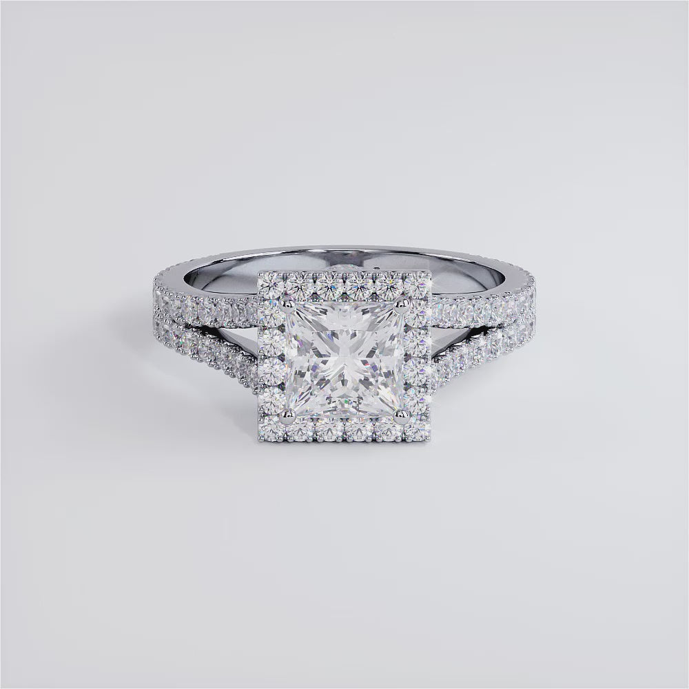1.5 Carat Princess Cut Micropavé Split Shank Halo