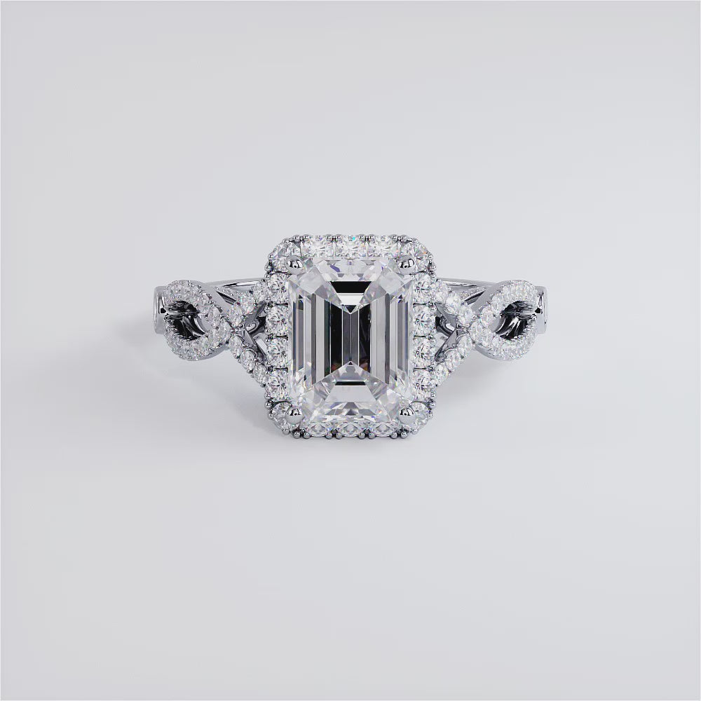1.5 Carat Emerald Cut Micropavé Infinity Twist Halo