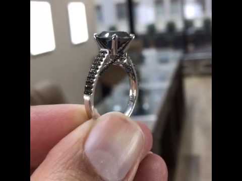 BDR-232 - 3.81 Carat Certified Natural Black Diamond Engagement Ring 18k White Gold