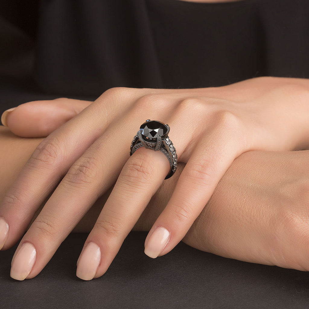 Large Black Diamond Engagement Ring | 14k Black Gold – Liori Diamonds