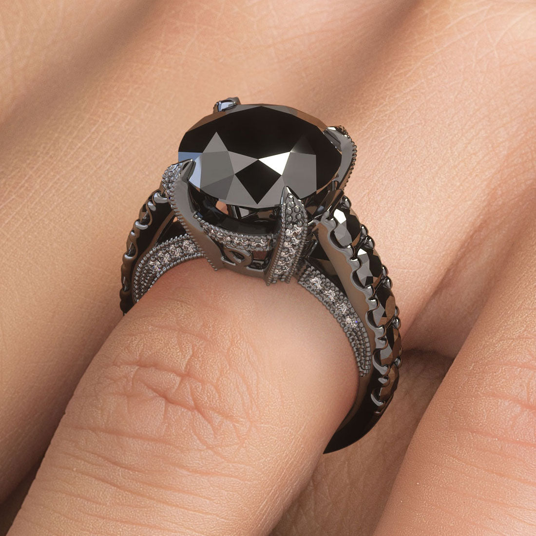 Huge Black Diamond Engagement Ring | 14k Black Gold – Liori Diamonds